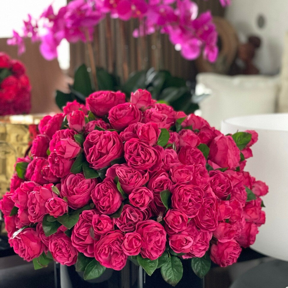 Dunkelrosa englische Rosen
